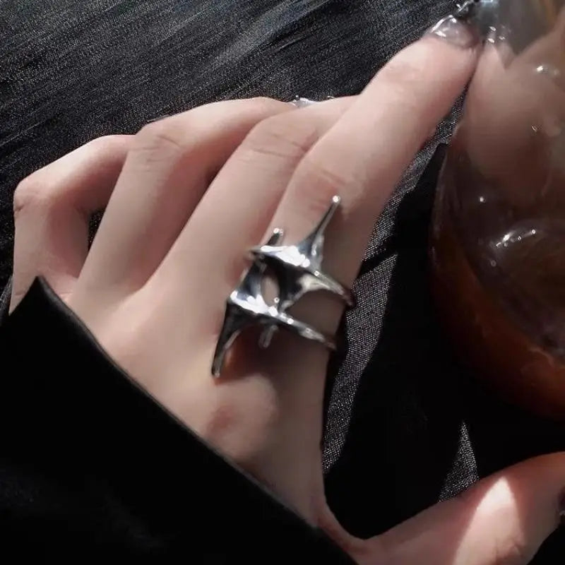 Cute Y2K Star Open Ring for Women Creative Vintage Silver Color Adjustable Rings Couple Jewelry Gift