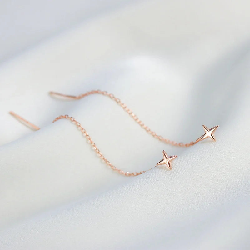 Trendy Long Wire Tassel Thread Chain Climb Star Heart Beads Pendants Drop Earrings women's Straight Hanging Earings Jewelry