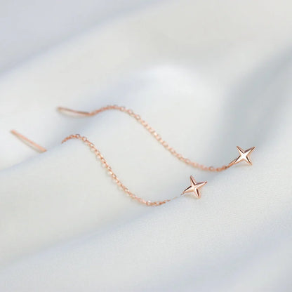 Trendy Long Wire Tassel Thread Chain Climb Star Heart Beads Pendants Drop Earrings women's Straight Hanging Earings Jewelry