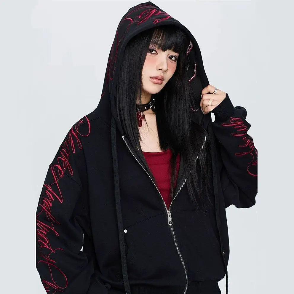 Autumn Winter New Fashion Solid Color Printed Two Piece Set Y2K Trendy Cool Hot Girl Hooded Zipper Hoodie Pants Street Dance Set