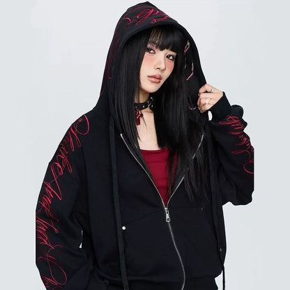 Autumn Winter New Fashion Solid Color Printed Two Piece Set Y2K Trendy Cool Hot Girl Hooded Zipper Hoodie Pants Street Dance Set
