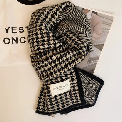 Women's Scarfs Korean Checkered Simple Harajuku Sweet Kawaii Versatile Winter Velvet Thickened Warm Comfortable Necks For Gorl