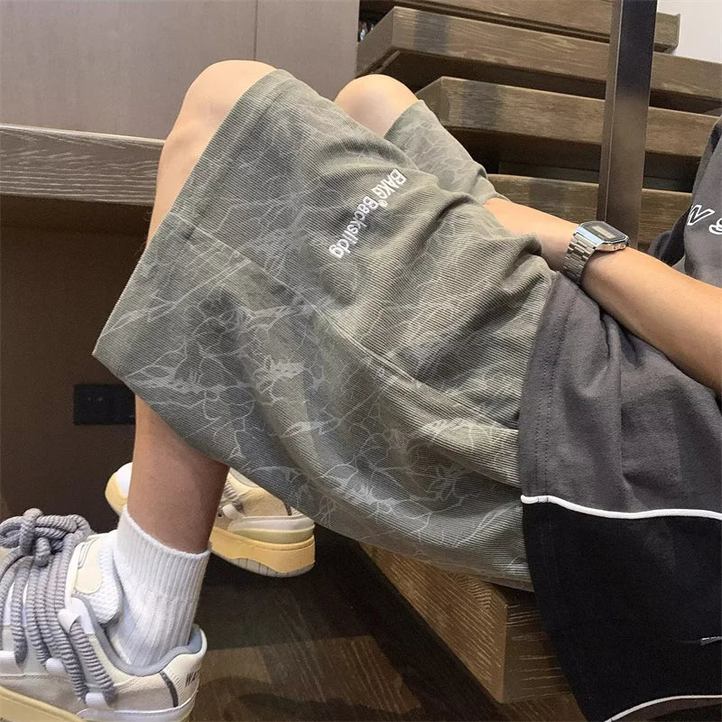 2026 Summer Letter Print Sports Shorts For Men High Street Punk Baggy Casual Short Pants Retro Tie-Dye Youthful Beach Bermudas