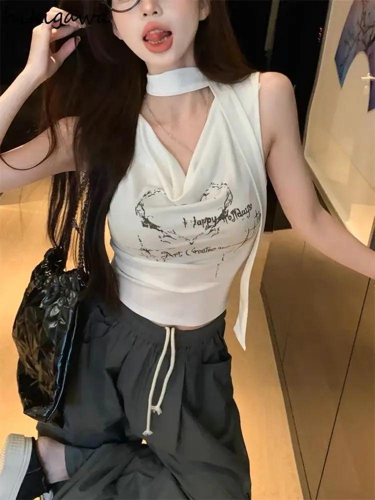 Sexy Tanks 2026 Women's Clothing Sleeveless Print White Camis Ropa Mujer Slim Fit Korean Tees Fashion Summer Vest Crop Tops