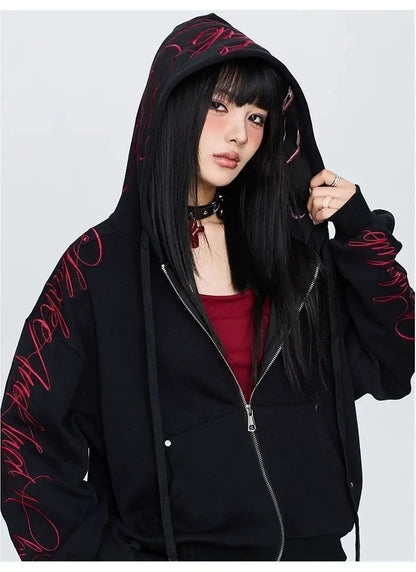 Autumn Winter New Fashion Solid Color Printed Two Piece Set Y2K Trendy Cool Hot Girl Hooded Zipper Hoodie Pants Street Dance Set
