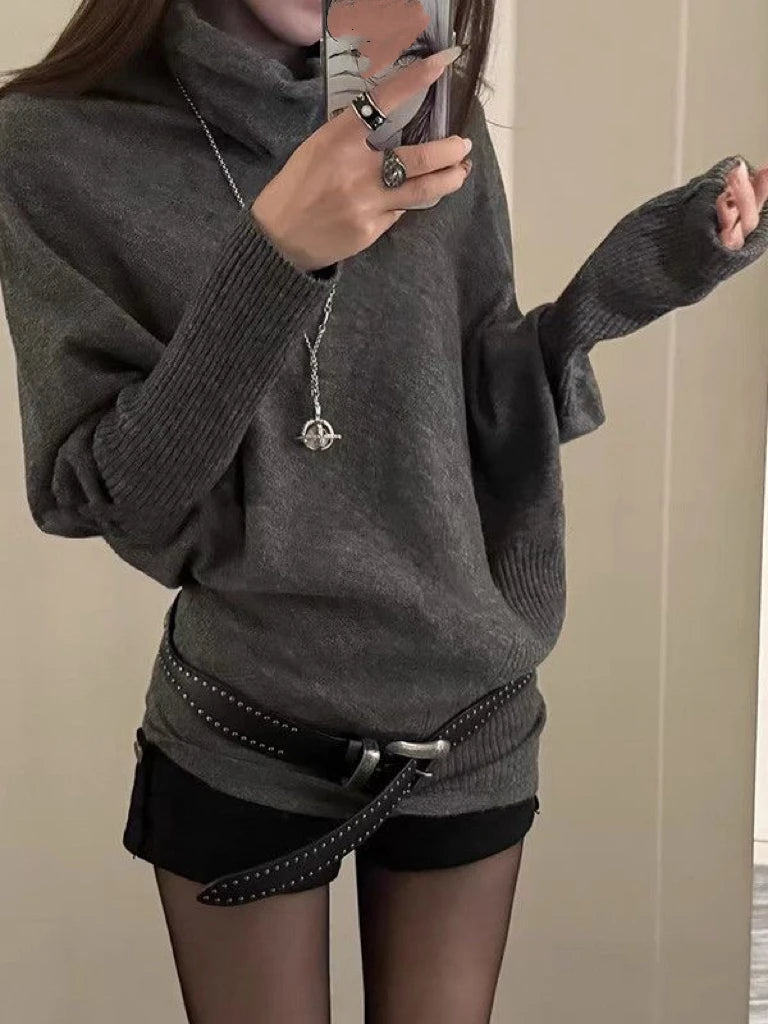 Y2k Streetwear Solid Casual Pullovers Sweaters Chic Subculture Sweaters 2000s Korean Fashion Slim Batwing Sleeve Autumn Jumpers