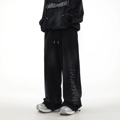Retro American Heavyweight Faded Zipper Hoodie Set Sporty Two-Piece Suit for Men And Women Casual Cotton Polyester Blend