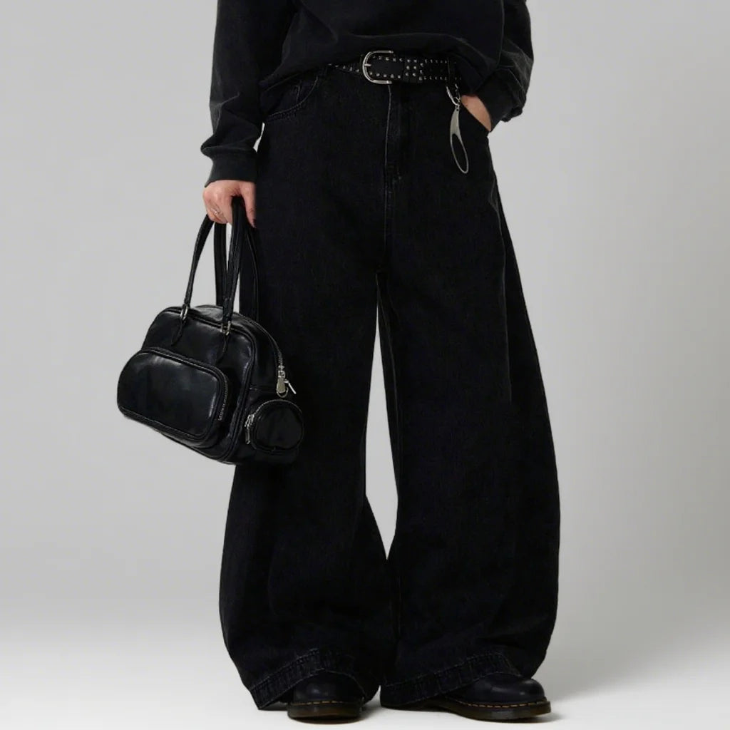 High Streets Spring Summer Men's Jeans Baggy Wide Leg Curved Knife Denim Pants Loose Solid Color Male Trendy Trousers