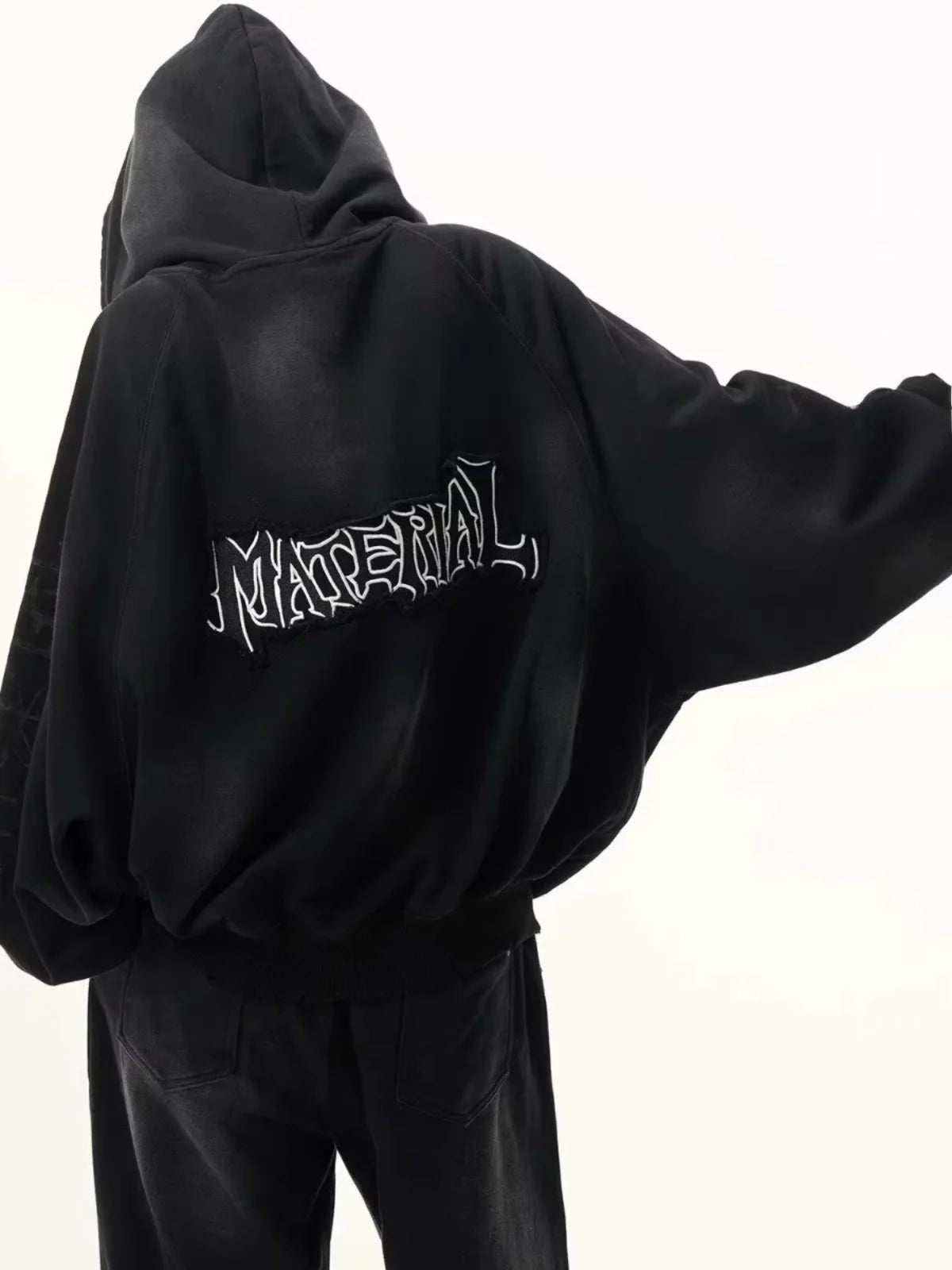 Retro American Heavyweight Faded Zipper Hoodie Set Sporty Two-Piece Suit for Men And Women Casual Cotton Polyester Blend