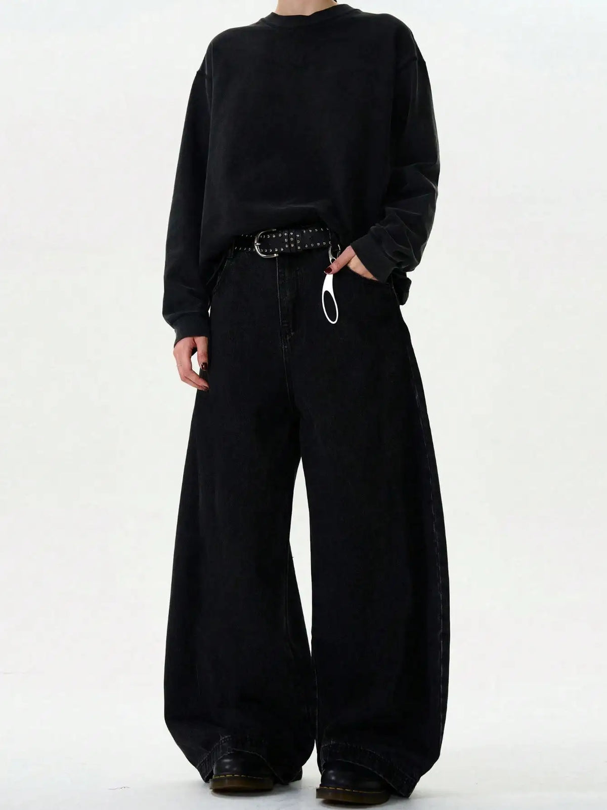 High Streets Spring Summer Men's Jeans Baggy Wide Leg Curved Knife Denim Pants Loose Solid Color Male Trendy Trousers
