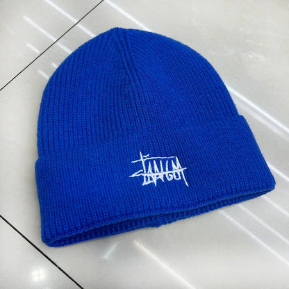 Embroidered Letter Beanie - Soft Warm Knit Hat for Men & Women, Stretchable Slouchy Cap for Casual & Travel