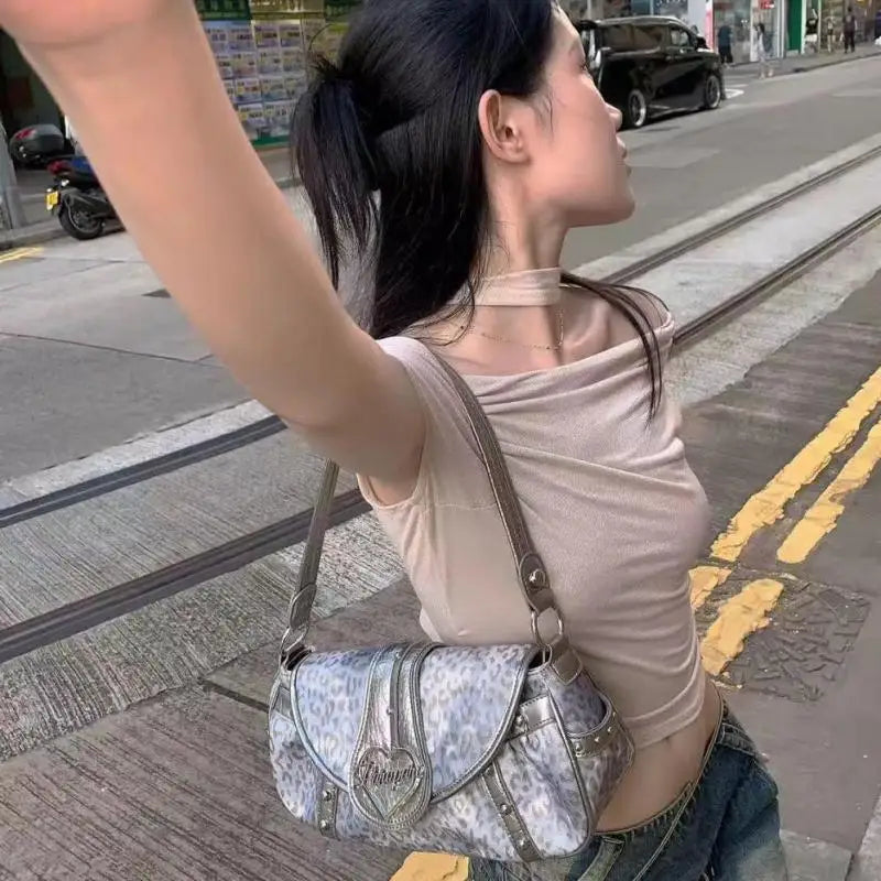Y2k Bags For Women  New Arrive Retro Fashion Single Bag Korean Harajuku Shoulder Silver Underarm Bag Rivet Women's Handbags