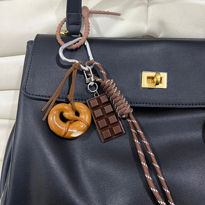 Keychain Cute Bread Car Backpack Pendant Decoration Nylon Woven Suitable for Students, Couples, Key Hooks