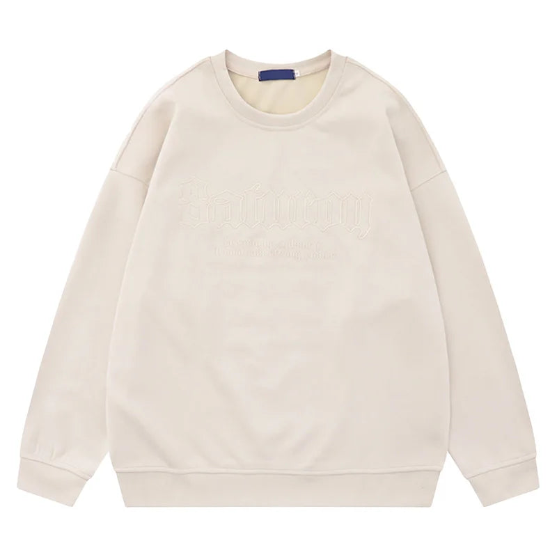 Trendy American Style Oversize Long Sleeve round Neck Sweatshirt Men's Spring Autumn Suede Velvet Embroidered Hoodie Casual Wear