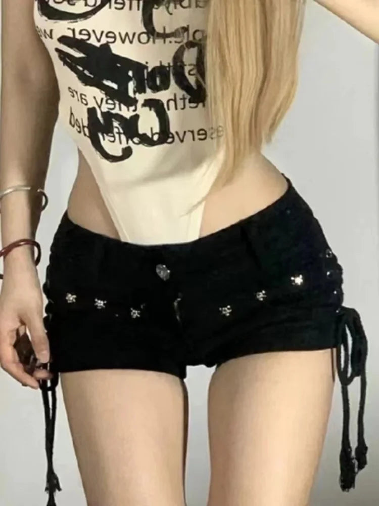 Shorts Women Skinny Creativity Lace-up Popular Streetwear Daily Personality Students Holiday Fashion Sexy  Retro Leisure