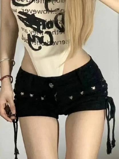 Shorts Women Skinny Creativity Lace-up Popular Streetwear Daily Personality Students Holiday Fashion Sexy  Retro Leisure