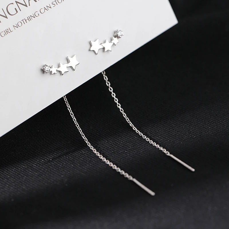 Trendy Long Wire Tassel Thread Chain Climb Star Heart Beads Pendants Drop Earrings women's Straight Hanging Earings Jewelry