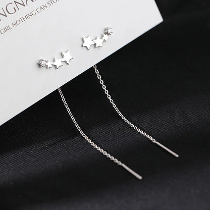 Trendy Long Wire Tassel Thread Chain Climb Star Heart Beads Pendants Drop Earrings women's Straight Hanging Earings Jewelry