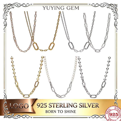 925 Sterling Silver Necklace, Elegant and Exquisite Jewelry, Mixed Beads, Daily Stackable Accessory, Gift for Ladies