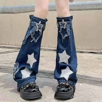 Y2K Aesthetic Wide Leg Denim Socks Stockings Women's Subcultural Punk Y2k Socks Leg Warmers Hot Girls Chic