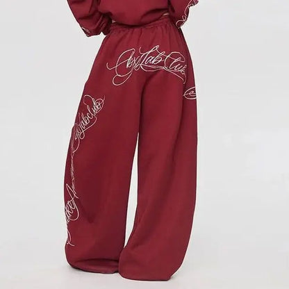 Autumn Winter New Fashion Solid Color Printed Two Piece Set Y2K Trendy Cool Hot Girl Hooded Zipper Hoodie Pants Street Dance Set