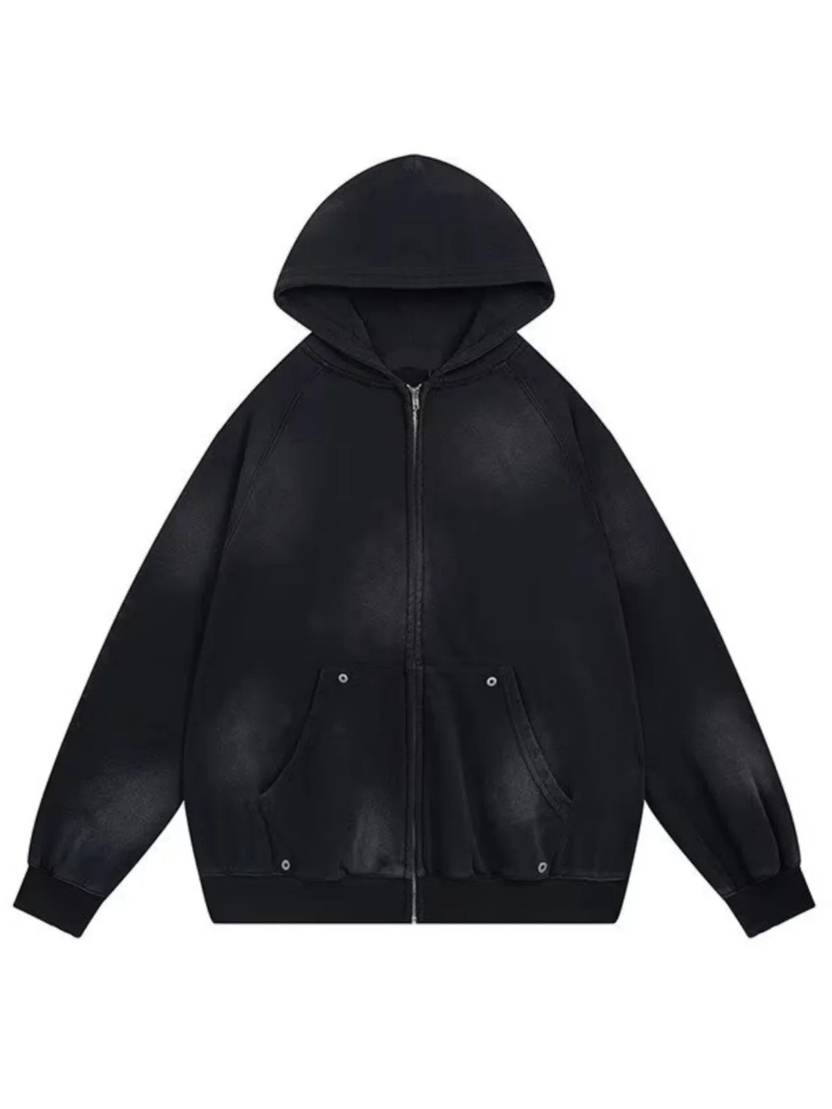 Retro American Heavyweight Faded Zipper Hoodie Set Sporty Two-Piece Suit for Men And Women Casual Cotton Polyester Blend