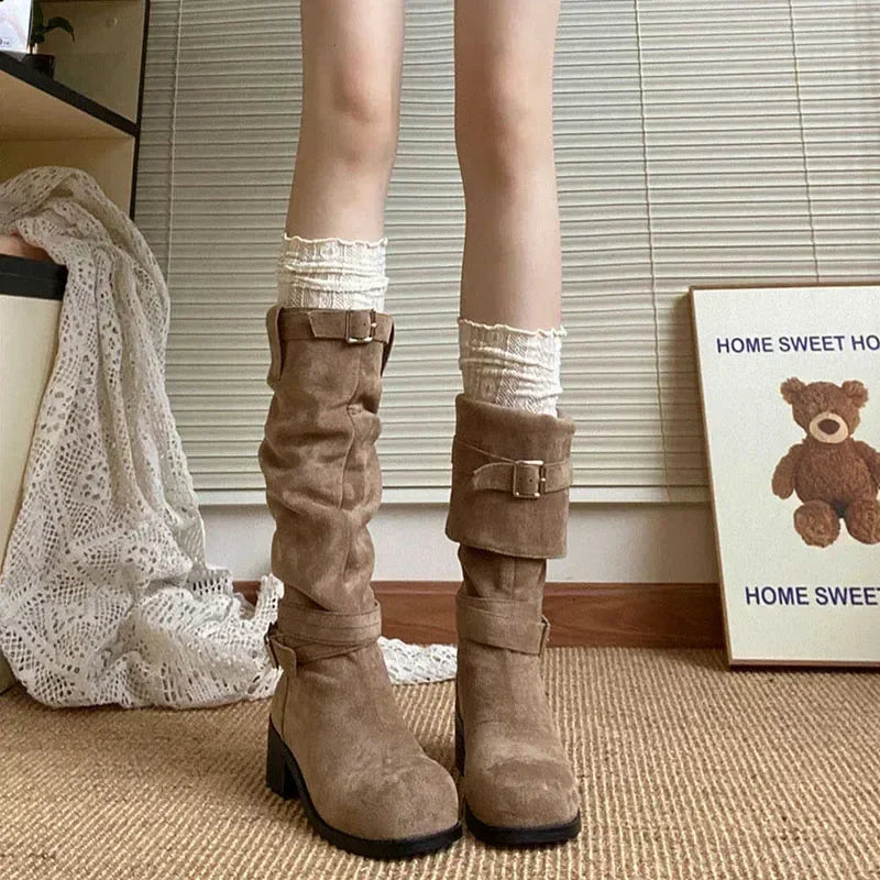 Retro pile boots Western cowboy boots Summer 2025 new high boots Spring and Autumn boots