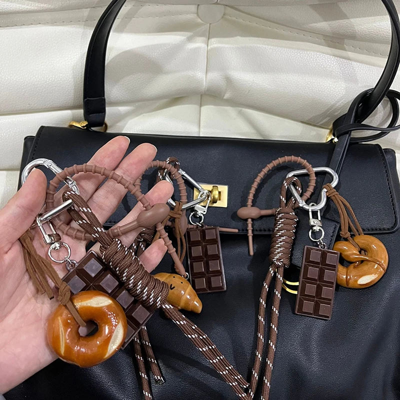 Keychain Cute Bread Car Backpack Pendant Decoration Nylon Woven Suitable for Students, Couples, Key Hooks