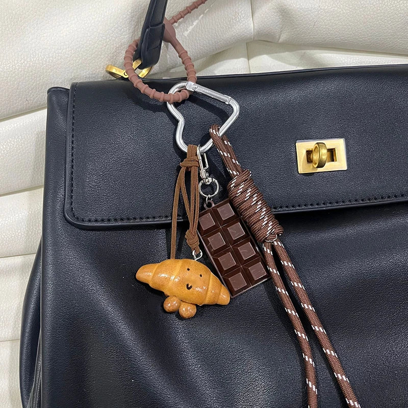 Keychain Cute Bread Car Backpack Pendant Decoration Nylon Woven Suitable for Students, Couples, Key Hooks