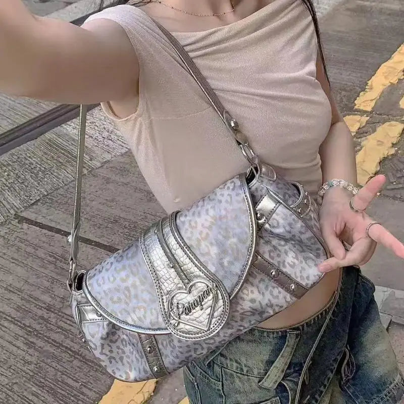 Y2k Bags For Women  New Arrive Retro Fashion Single Bag Korean Harajuku Shoulder Silver Underarm Bag Rivet Women's Handbags