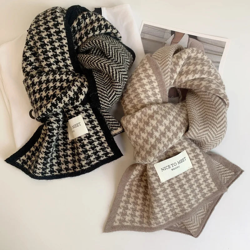 Women's Scarfs Korean Checkered Simple Harajuku Sweet Kawaii Versatile Winter Velvet Thickened Warm Comfortable Necks For Gorl