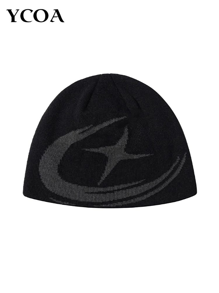 Women Beanie Korean Fashion Letter Jacquard Gothic Winter Warm Knit Vintage Y2k Hat Streetwear Wool Aesthetic Unisex Accessories