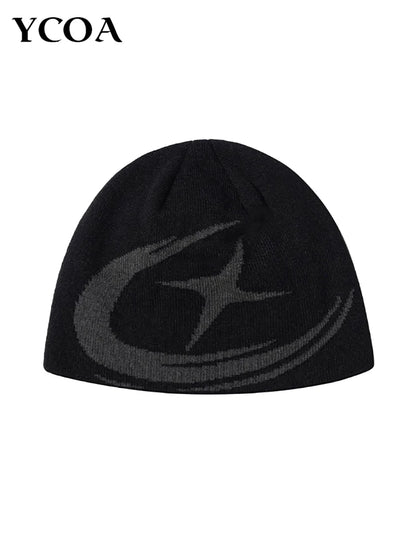 Women Beanie Korean Fashion Letter Jacquard Gothic Winter Warm Knit Vintage Y2k Hat Streetwear Wool Aesthetic Unisex Accessories
