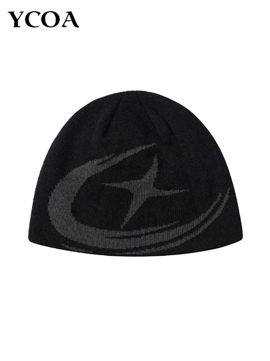 Women Beanie Korean Fashion Letter Jacquard Gothic Winter Warm Knit Vintage Y2k Hat Streetwear Wool Aesthetic Unisex Accessories