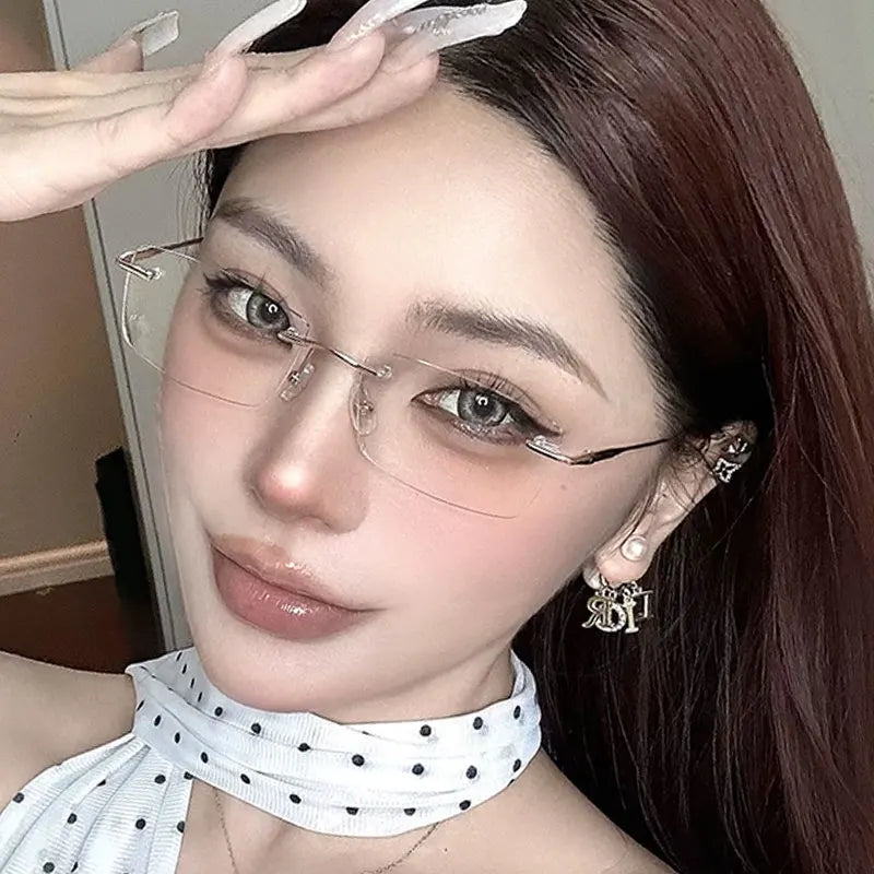 Y2K Anti Blue Light Blocking Glasses Fashion Transparent Square Frameless Eyeglass Square Rimless Glasses Light Clear Glasses