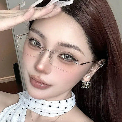 Y2K Anti Blue Light Blocking Glasses Fashion Transparent Square Frameless Eyeglass Square Rimless Glasses Light Clear Glasses