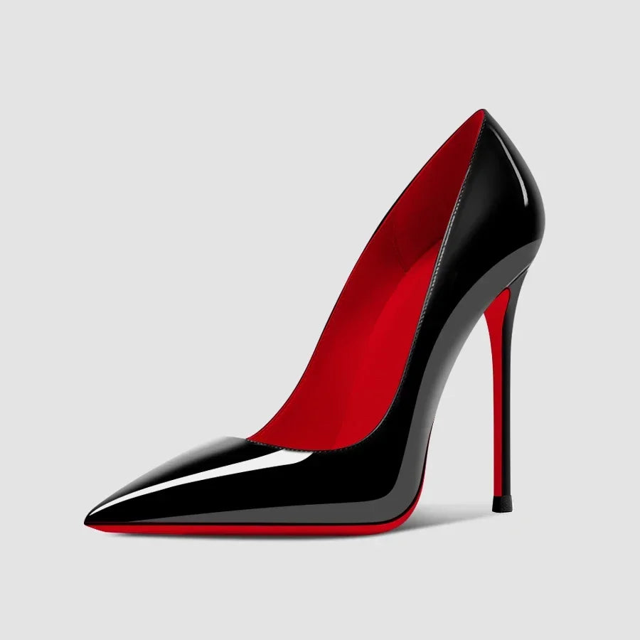 New 12cm pointed black high heels for women with slim heels, versatile and sexy, light mouth plus size single shoes 33-46