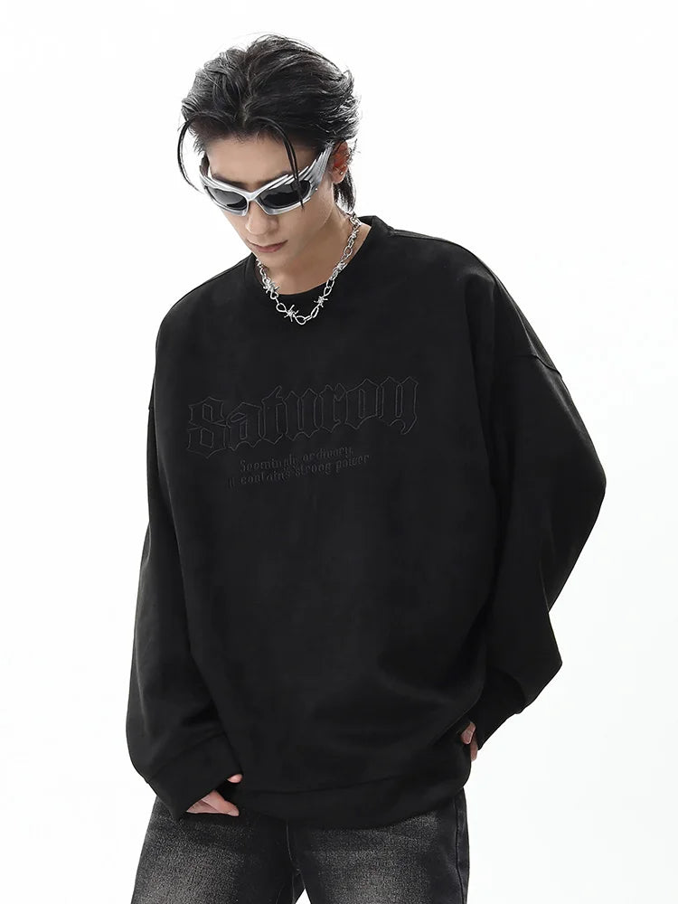 Trendy American Style Oversize Long Sleeve round Neck Sweatshirt Men's Spring Autumn Suede Velvet Embroidered Hoodie Casual Wear