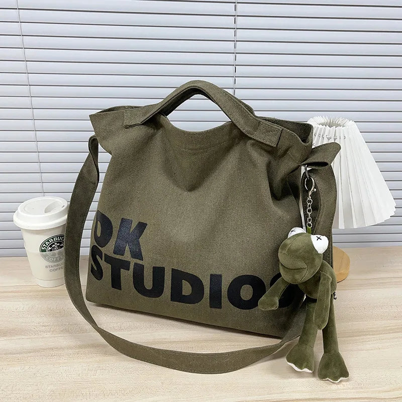 New Thickened Washed Canvas Bag, Korean Women Handbag Shoulder Bag, Large Capacity Women's Shopping Bags, Student School Bags