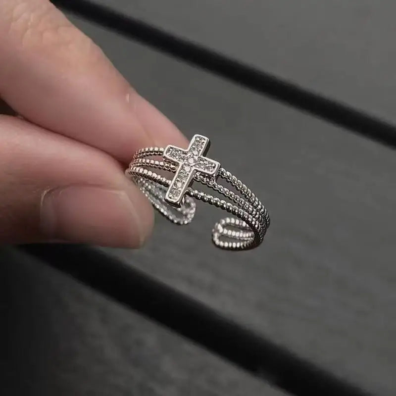 Y2K Style Vintage Cross Open Rings for Women Hypoallergenic Non-Fading Fashion Jewelry Gift for Teens Girls