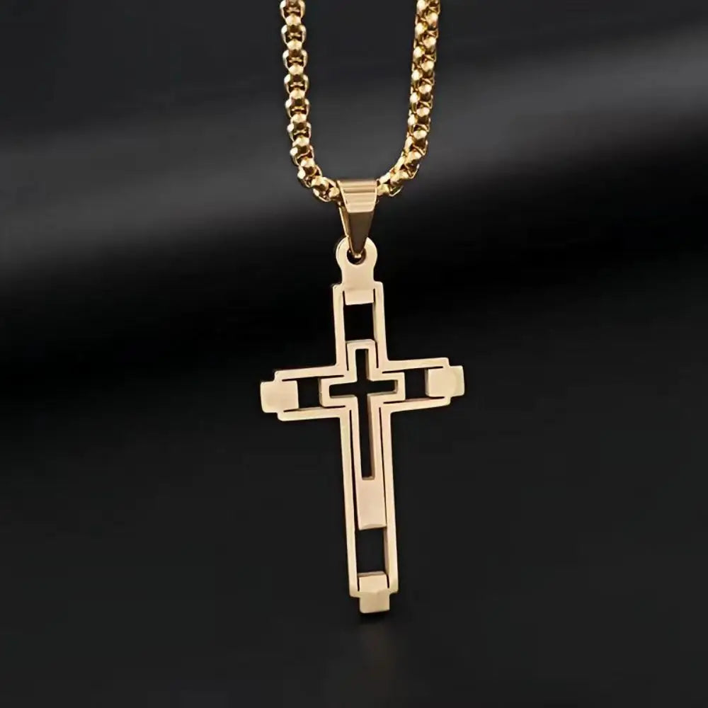 Popular Cross Pendant Necklace for Men: Unique, Simple, Hip-Hop, Fashionable, Openwork Design.