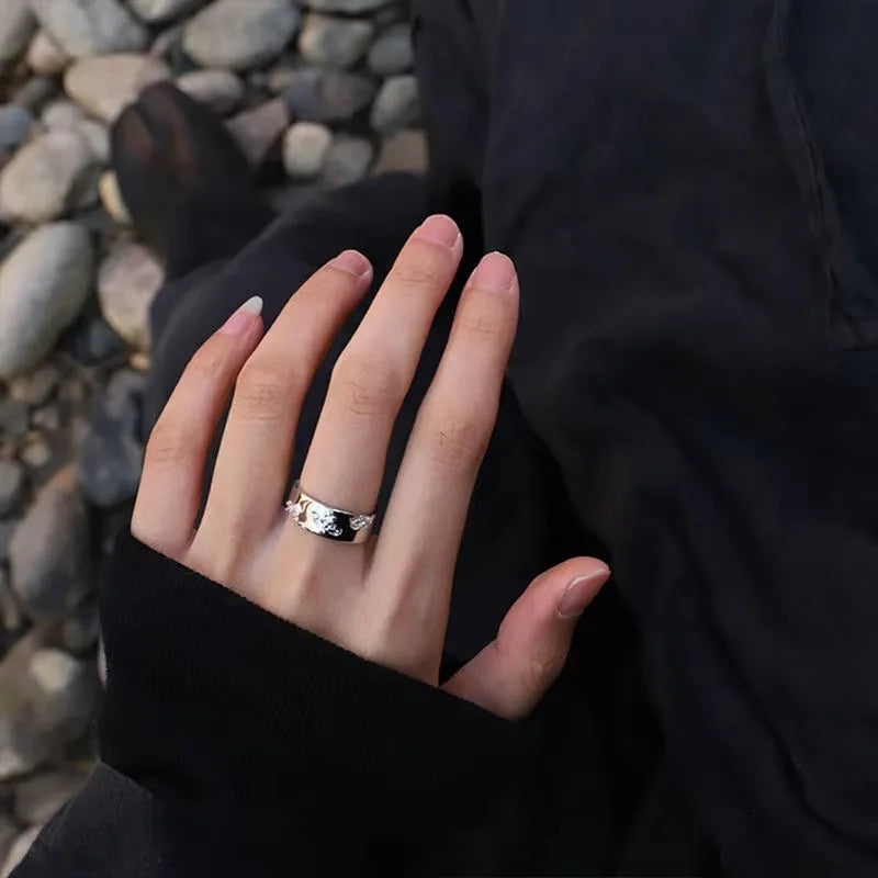GUFTM Korean Irregular Rings Rhinestone Natural Stone Wedding Engagement Rings Adjustable Y2K Rings Aesthetic Jewelry