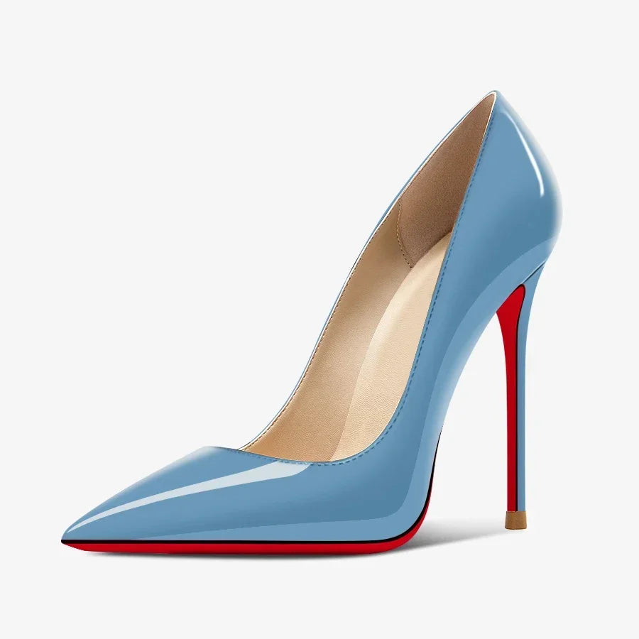 New 12cm pointed black high heels for women with slim heels, versatile and sexy, light mouth plus size single shoes 33-46