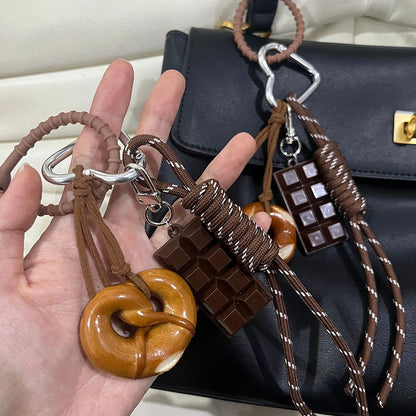 Keychain Cute Bread Car Backpack Pendant Decoration Nylon Woven Suitable for Students, Couples, Key Hooks