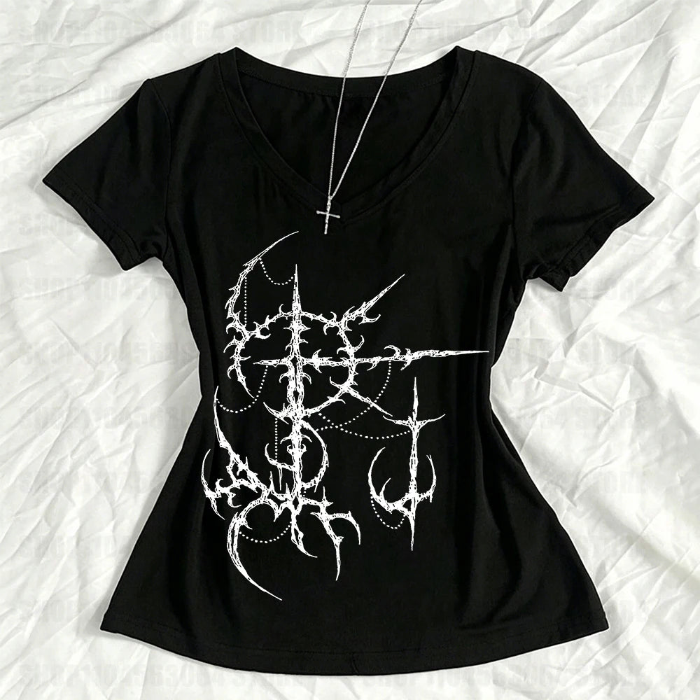 Y2k Emo girl Gothic Punk Sexy And Slim Tees Tops Vintage Street Women Clothing Grunge Trashy Y2k Style Clothes Slim Tees Top 90s
