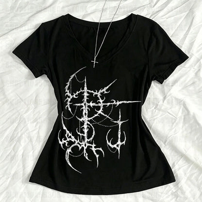 Y2k Emo girl Gothic Punk Sexy And Slim Tees Tops Vintage Street Women Clothing Grunge Trashy Y2k Style Clothes Slim Tees Top 90s