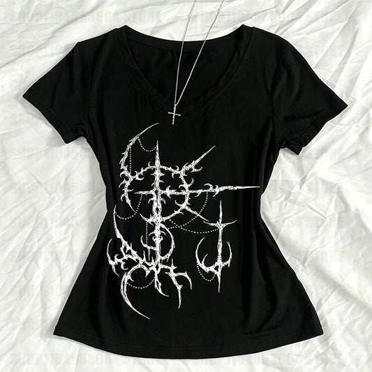 Y2k Emo girl Gothic Punk Sexy And Slim Tees Tops Vintage Street Women Clothing Grunge Trashy Y2k Style Clothes Slim Tees Top 90s