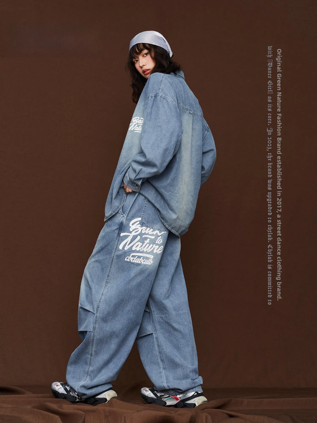 CBXLAB Street Dance Blue Skin-Friendly Loose Jeans Jacket Hip Hop Casual American Style Pants Two-Piece Set Cotton Long Sleeve