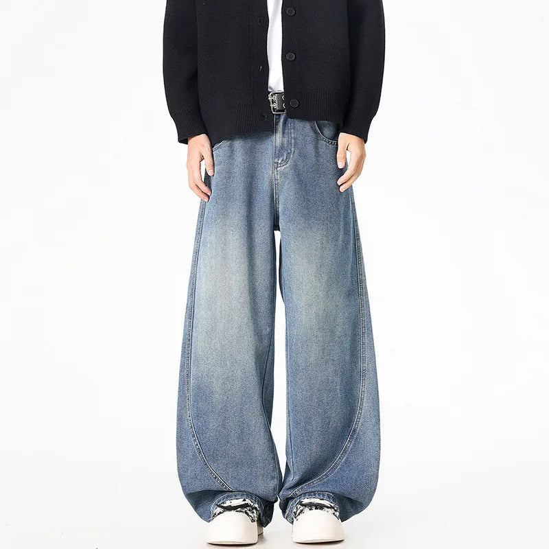 Men's Baggy Lantern Wide Leg Jeans Vintage Washed Denim Pants Loose Streetwear Casual Trousers for Spring Autumn Daily Outdoor