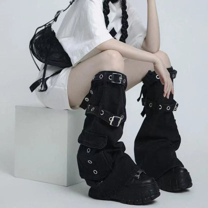 Y2K Aesthetic Wide Leg Denim Socks Stockings Women's Subcultural Punk Y2k Socks Leg Warmers Hot Girls Chic